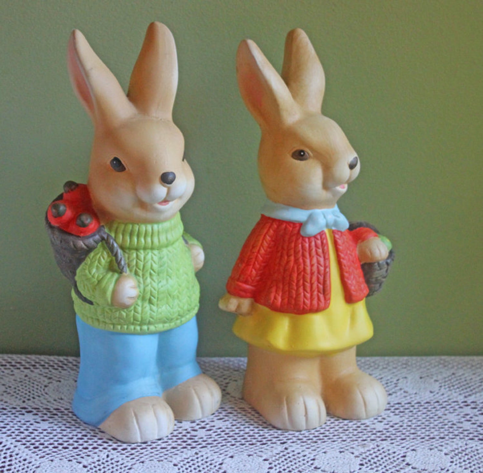 Vintage Bunny Figurines. Pair of Hand Painted Porcelain Etsy
