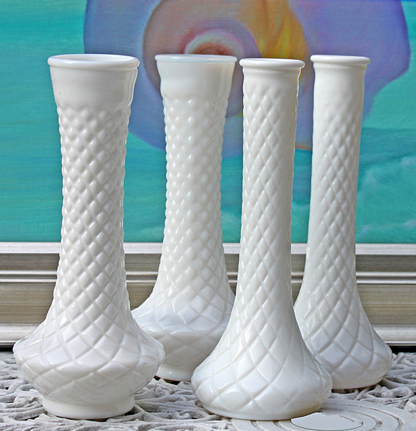 Milk Glass Flute Vases. Set of 4 Vases With Diamond Pattern. Etsy