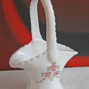 Westmoreland Milk Glass Basket with Hand Painted Flowers. Basket for Home Decor Display, Wedding Table Decor.