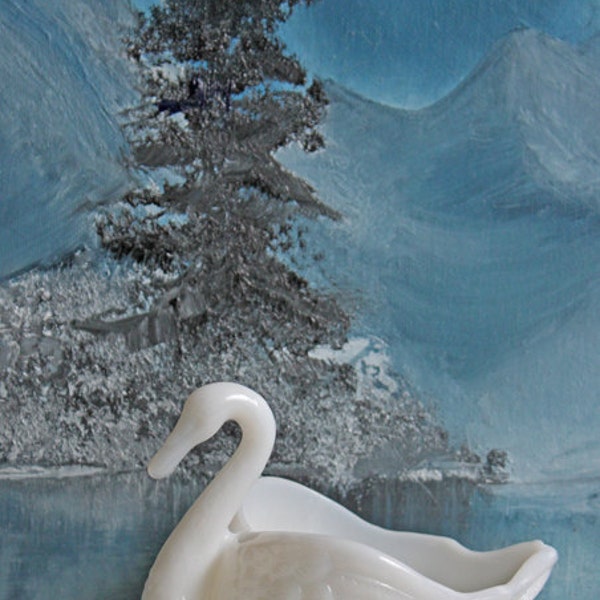 Swan. Milk Glass Bowl Shaped as Swan.  Swan Figurine as Trinket or Display Bowl.