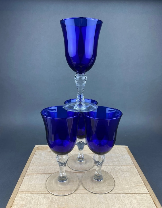 Extra Tall Martini Glasses. Set of Five Stemware. Three Purple and