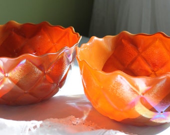 Carnival Glass Bowl. Two Luster Glass Bowls with Scalloped Rim. Set of Two Bowls. Teleflora Gift Bowls.