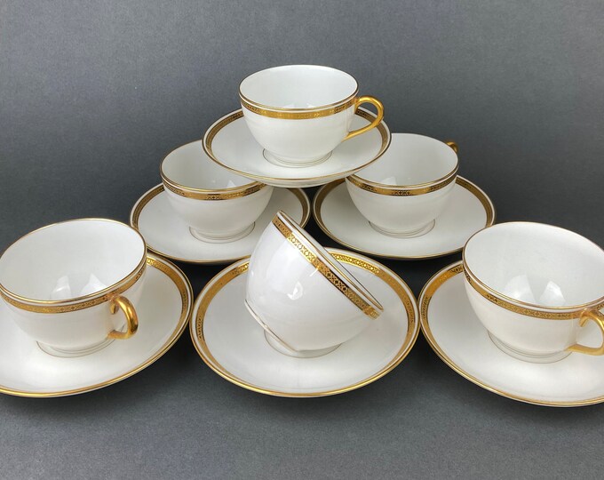 Antique Limoges Porcelain Tea Cups and Saucers With Wedding Band