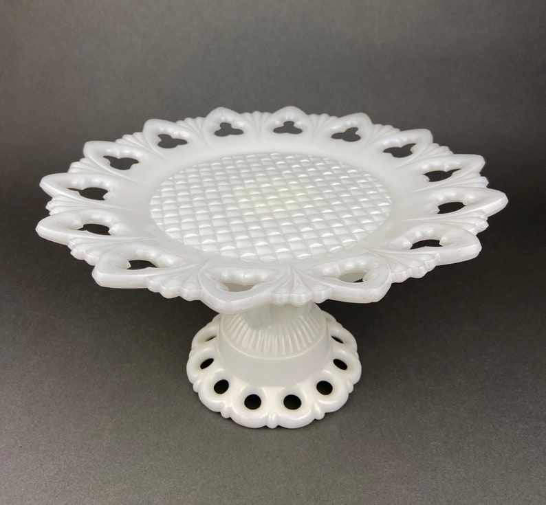 Vintage Milk Glass Cake Stand. Cake Stand With Scalloped Edges Etsy