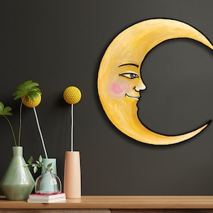 Moon Wall Art Ready to Hang 20&quot; Celestial Crescent Yellow Moon Wall Decor