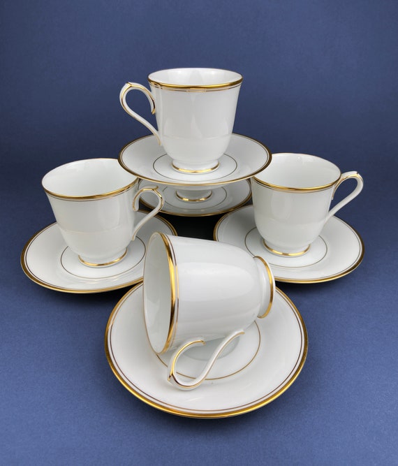 Noritake Allison Tea Set: Gold Band China Cups and Saucers (set of