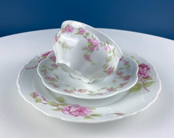 Antique Porcelain Tea Cup and Saucer Trio. Hand-Painted Roses by M&Z Austria and Rosenthal. Home Decor. Tea Hosting Essentials.