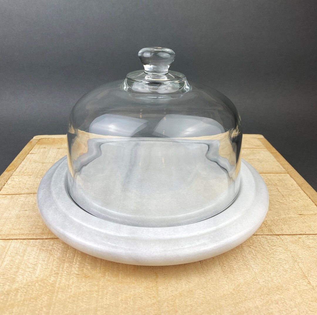 Glass Dome With Marble Base. Marble Serving Dish With Dome for Cheese