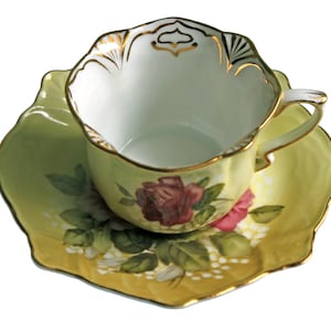 Tea Cup. Cup and Saucer. Porcelain Demitasse Tea Set with Hand Painted Victorian Roses.