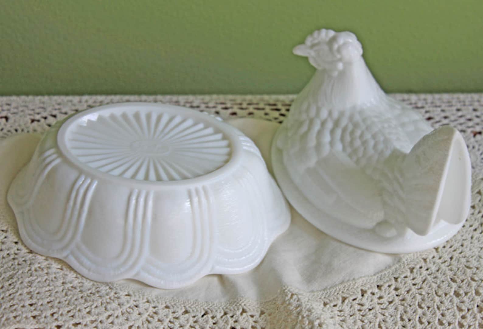 Fenton Milk Glass Butter Dish With Lid in Shape of Hen Sitting Etsy