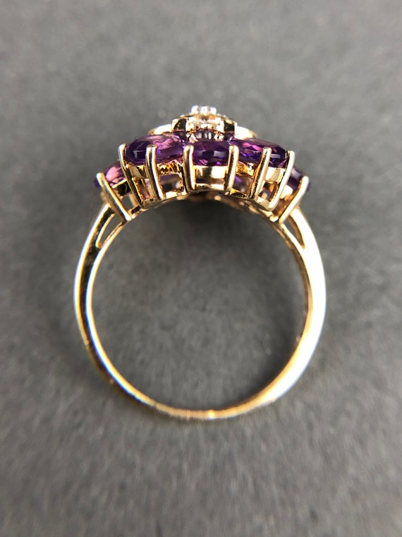 Vintage 10k Gold Amethyst and Diamond Flower Ring… - image 5