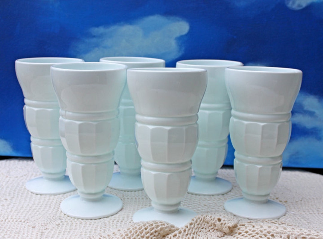 Milk Glass Dessert Dishes. Set of Six Tall Slim Milk Glass Footed