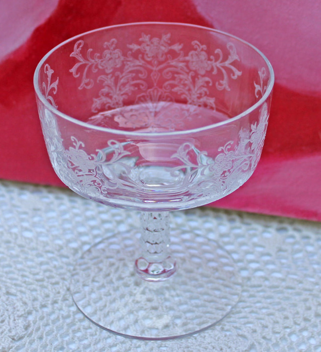 Antique Fostoria Crystal Champagne Glass. Fine Etched Crystal Claret