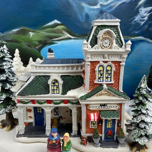 Christmas Village Set. Victorian Train Station Lit Christmas Village House. Potterville Station. Holiday Time. Holiday Decor.