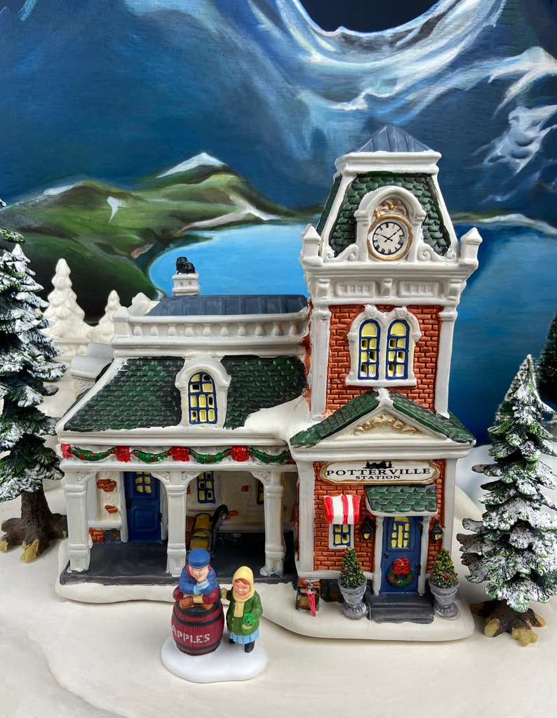 Christmas Village Set. Victorian Train Station Lit Christmas Etsy