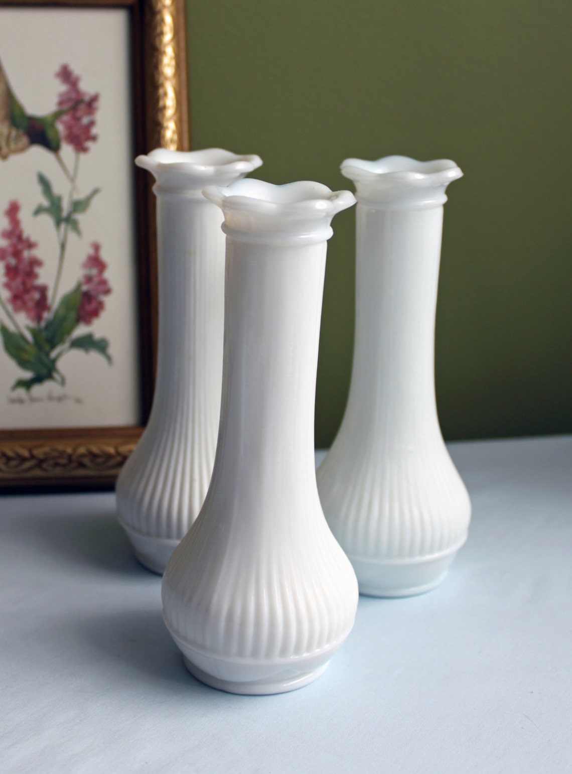 Milk Glass Vase for Floral Arrangements. Small Vase With Thin Etsy