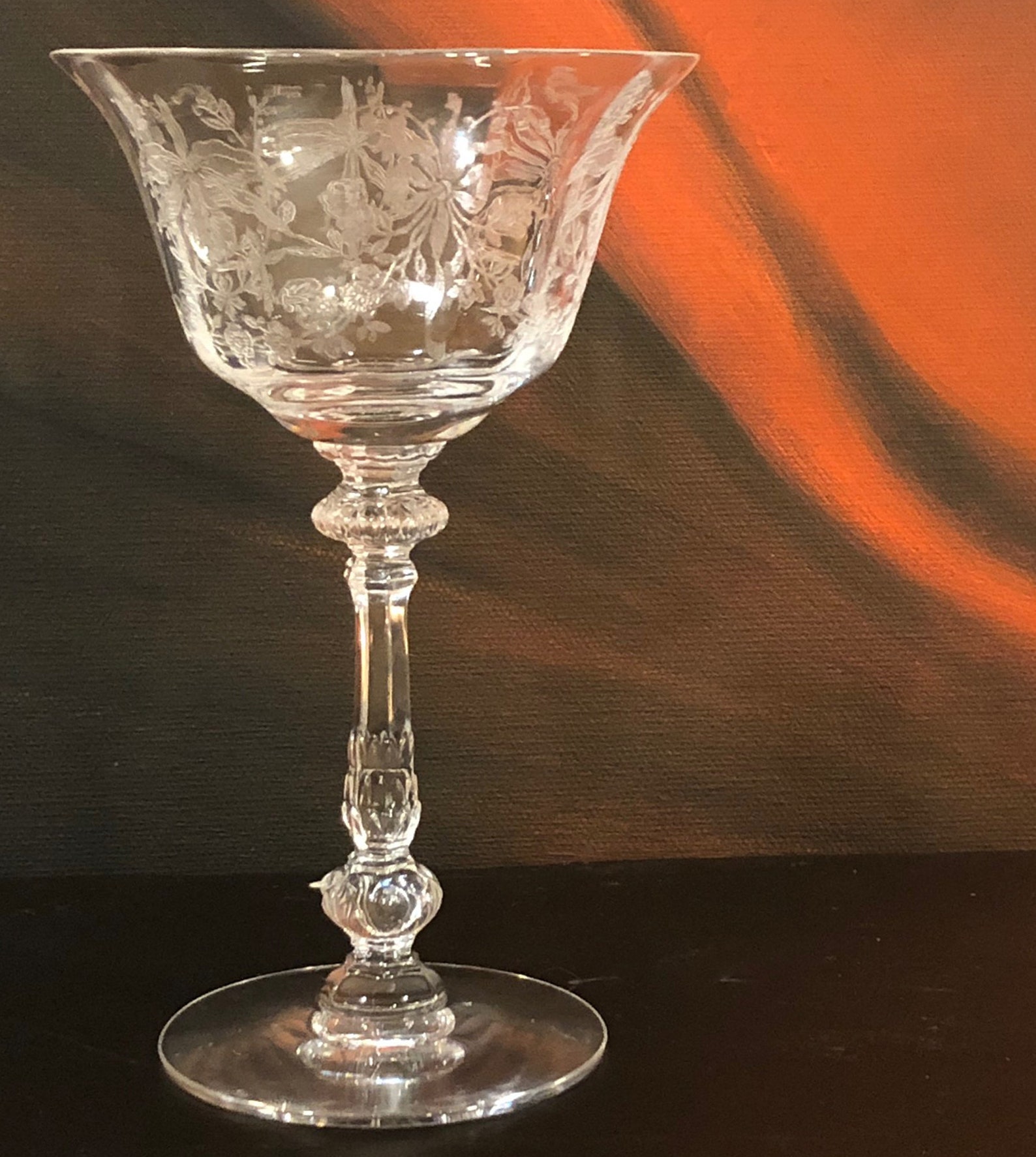 Heisey Orchid Crystal Champagne Glasses. Set of Three Heisey Etsy