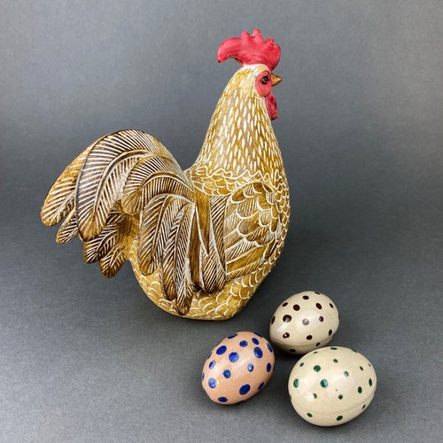 Rooster Figurine. Carved Wood Like Texture. Folk Art. Perfect Addition to newest Rustic, Farm Home.