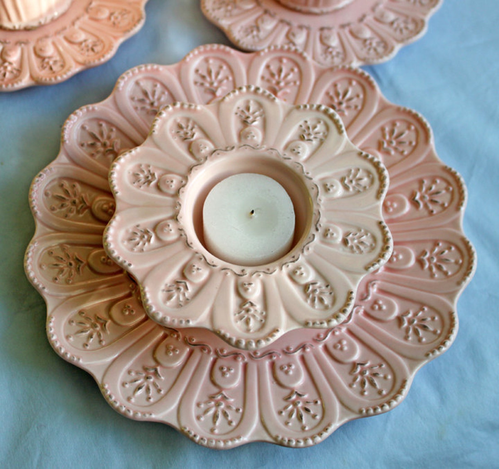 Candle Holders. Pink Porcelain Candle Holders. Set of Six Etsy