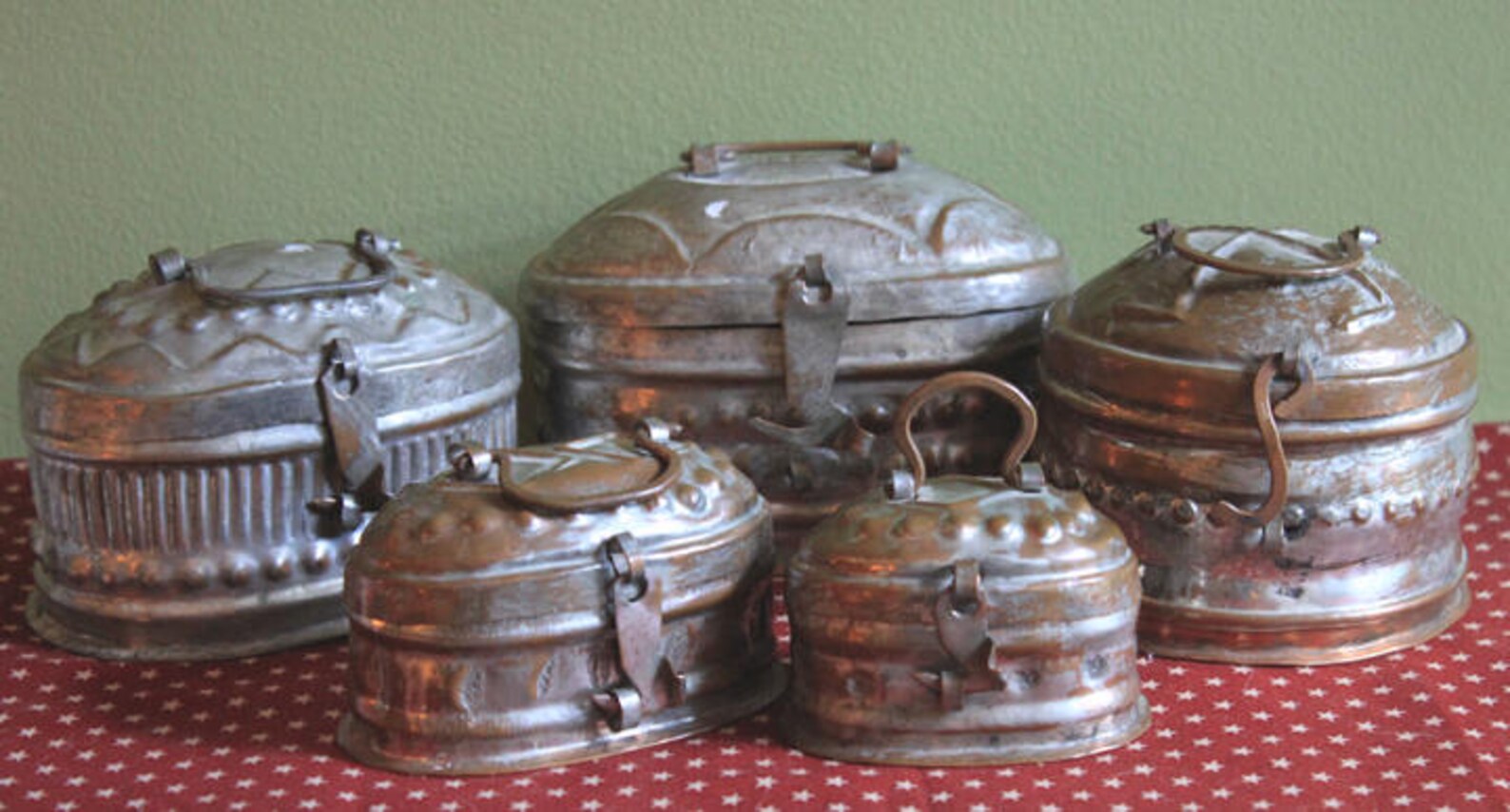 Hand Pounded Copper Tin Boxes With Hinged Lids. Set of Five Etsy