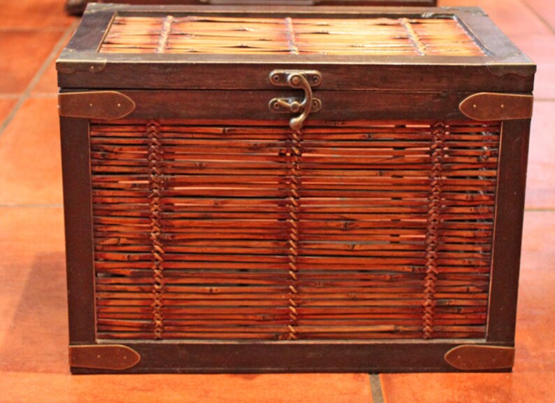 Trunk. Bamboo Wood Box with Hinged Lid. Rustic Storage Trunk Etsy