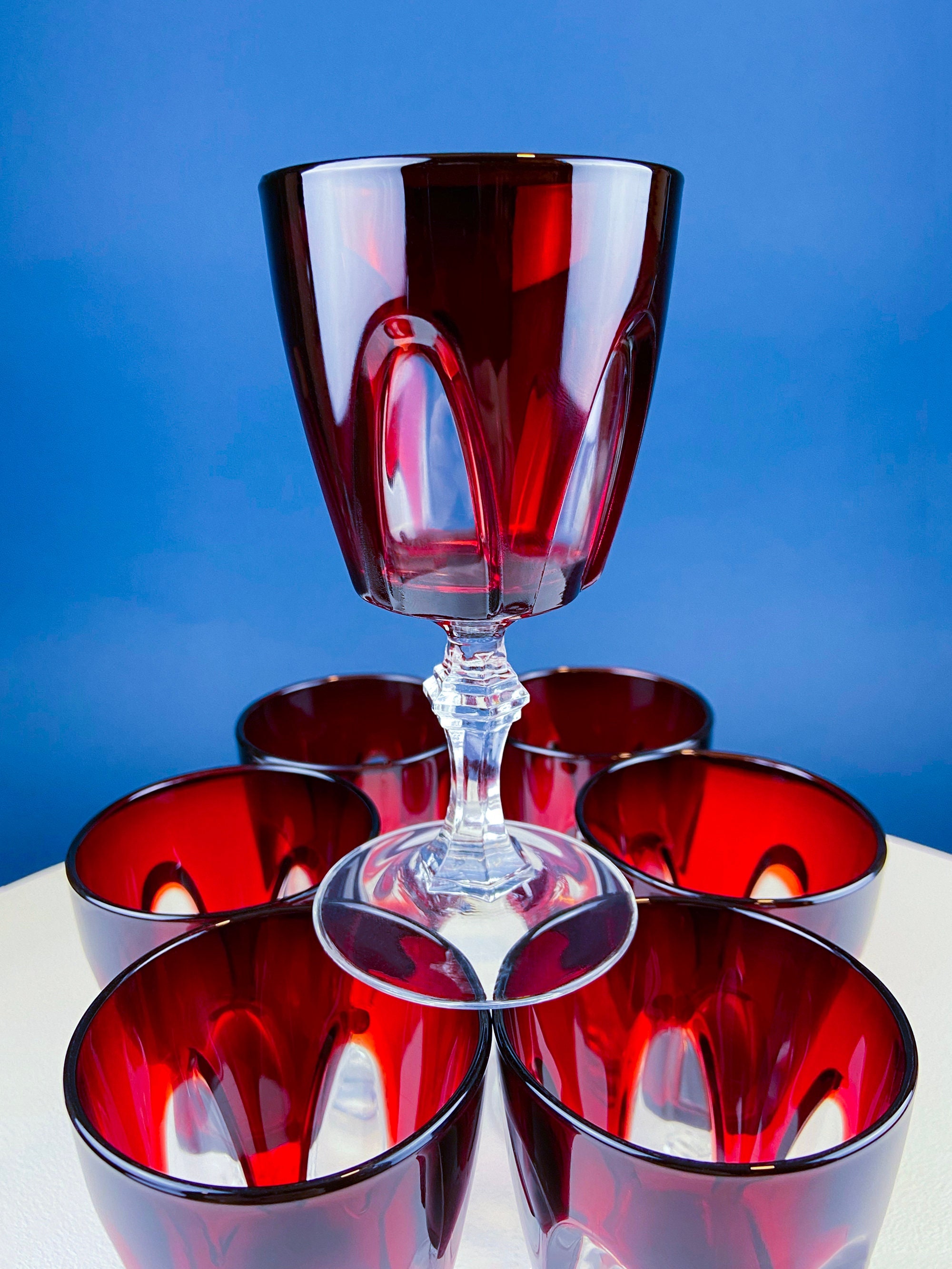 Vintage Red to Clear Sweet Wine/cordial Glasses. Cristal D'arques