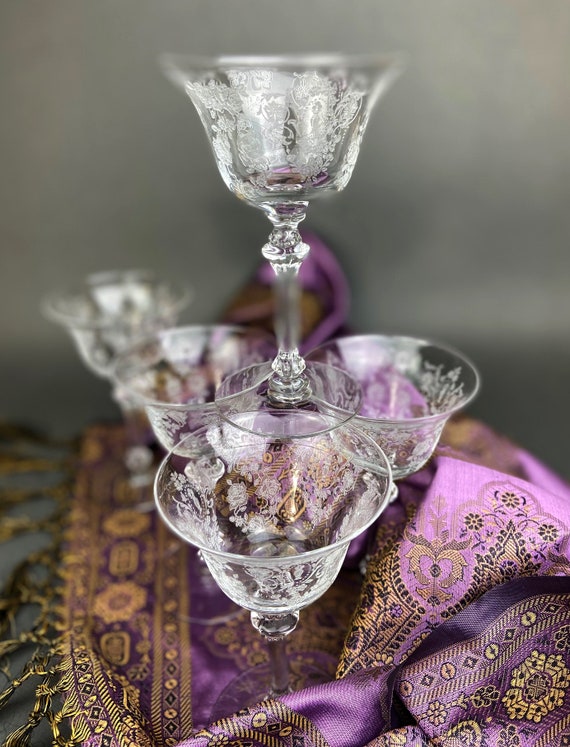 Vintage Tiffin Franciscan Champagne Stemware. Cherokee Rose Motif