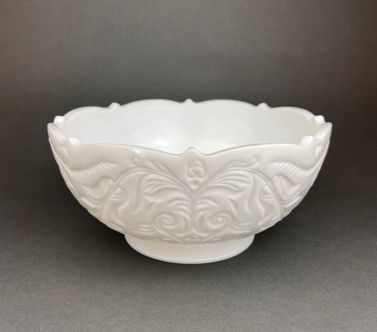 Milk Glass Serving Bowl. Large Richly Decorated Fruit Bowl Etsy