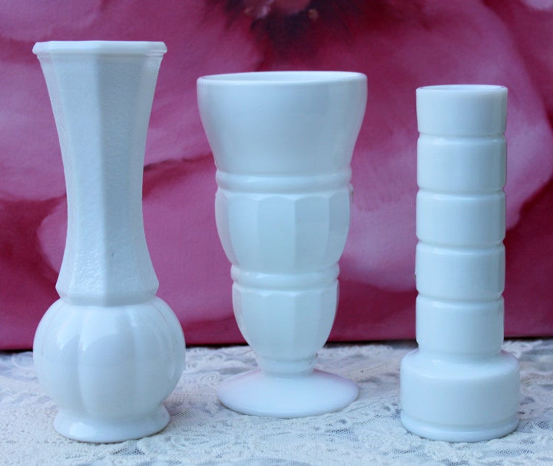 Milk Glass Vases Collection. Set of Three Milk Glass Vases. Etsy