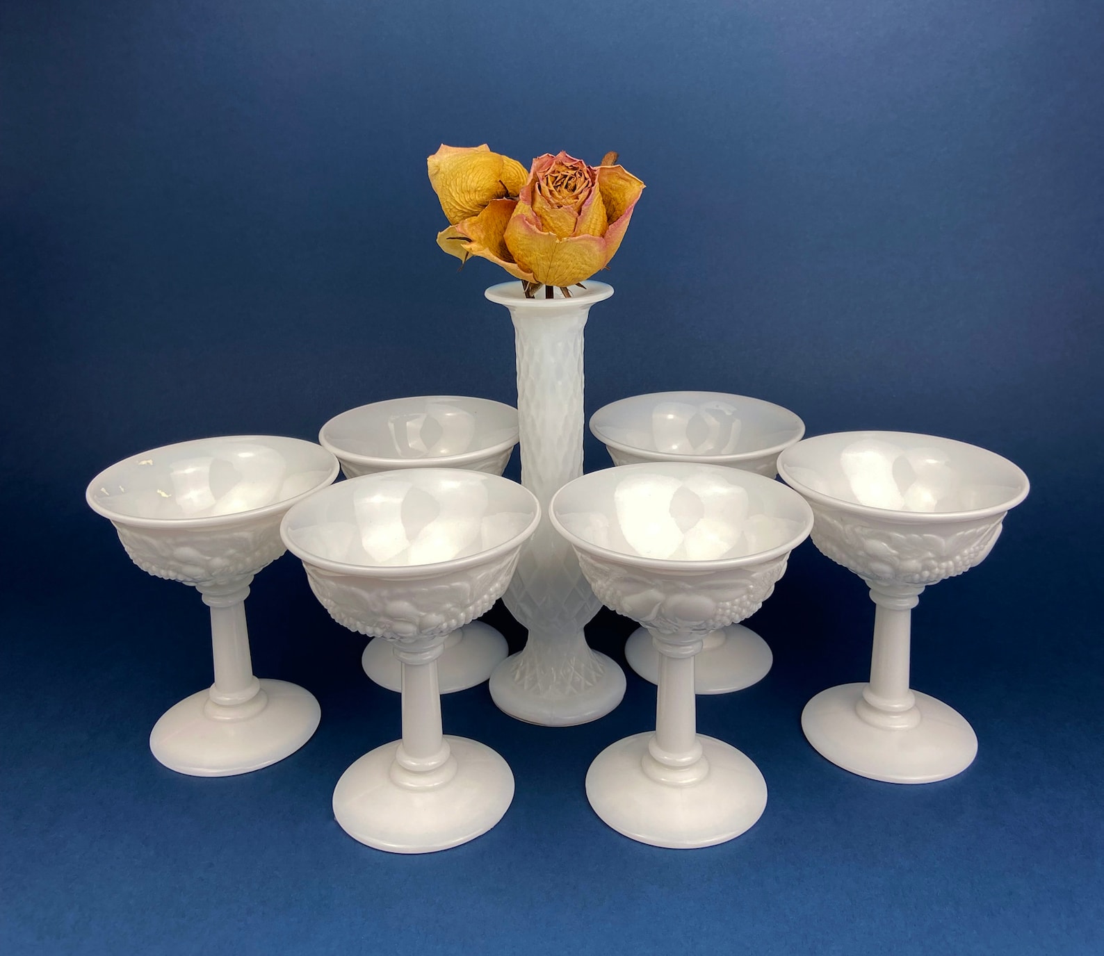 Vintage Milk Glass Goblets. Set of Six Footed Glasses With Etsy