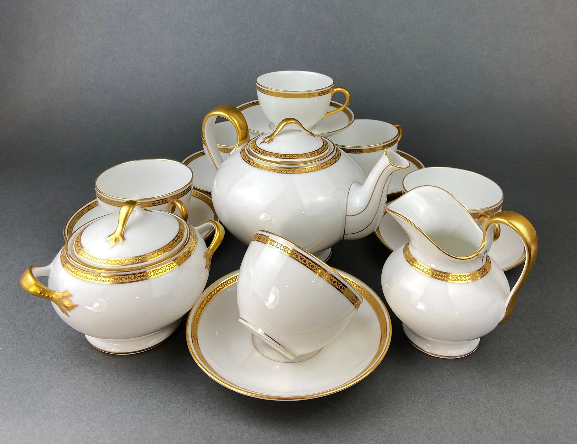 Antique Limoges Porcelain Tea Set. Set of Six Wedding Band