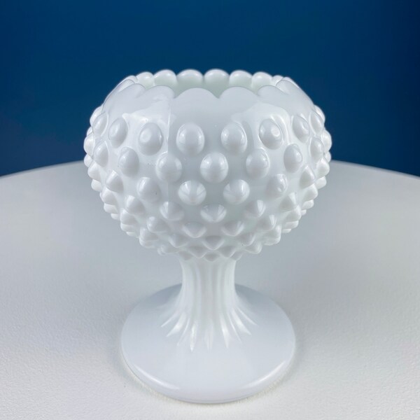 Small Ball Shaped Milk Glass Ivy Vase. Hobnail Footed Bowl for Growing Ivy. French Country. Chic White Pedestal Planter. Dining Room Decor.