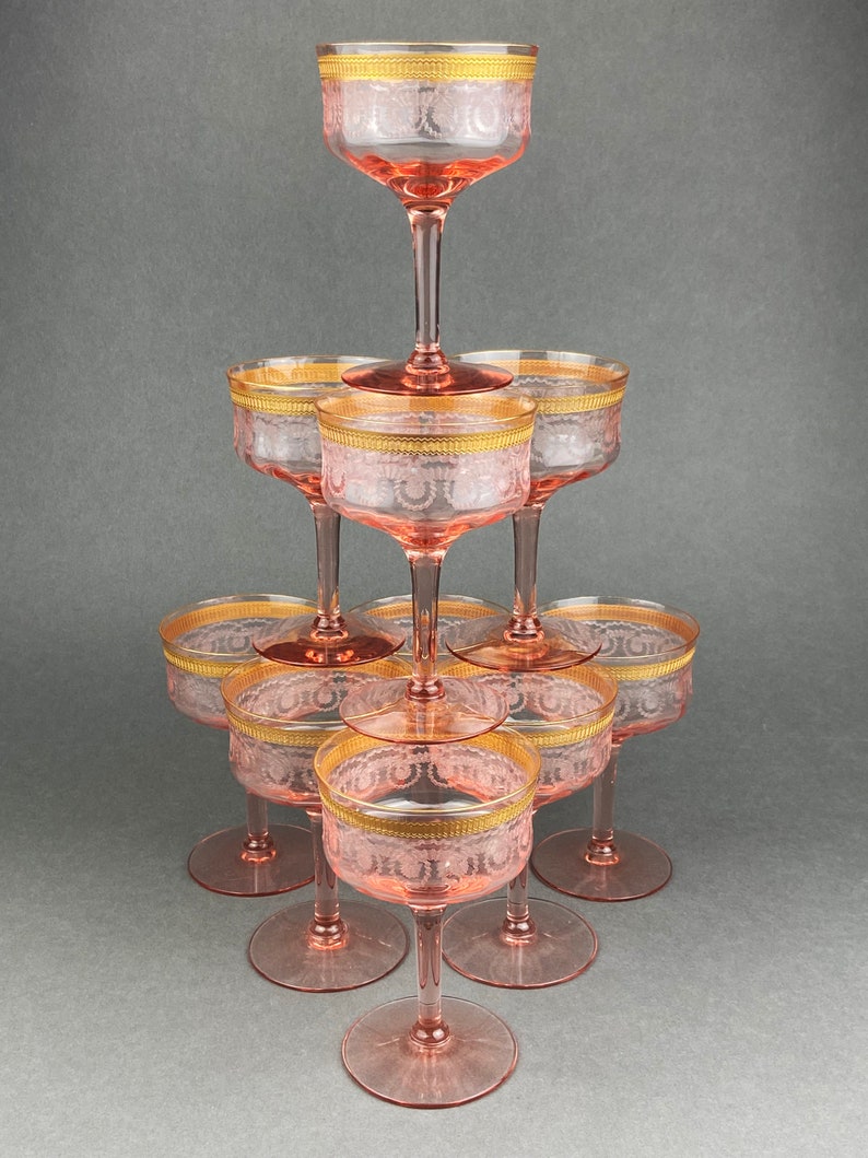 Champagne Glasses Vintage Pink Crystal Stemware. Pink Etsy