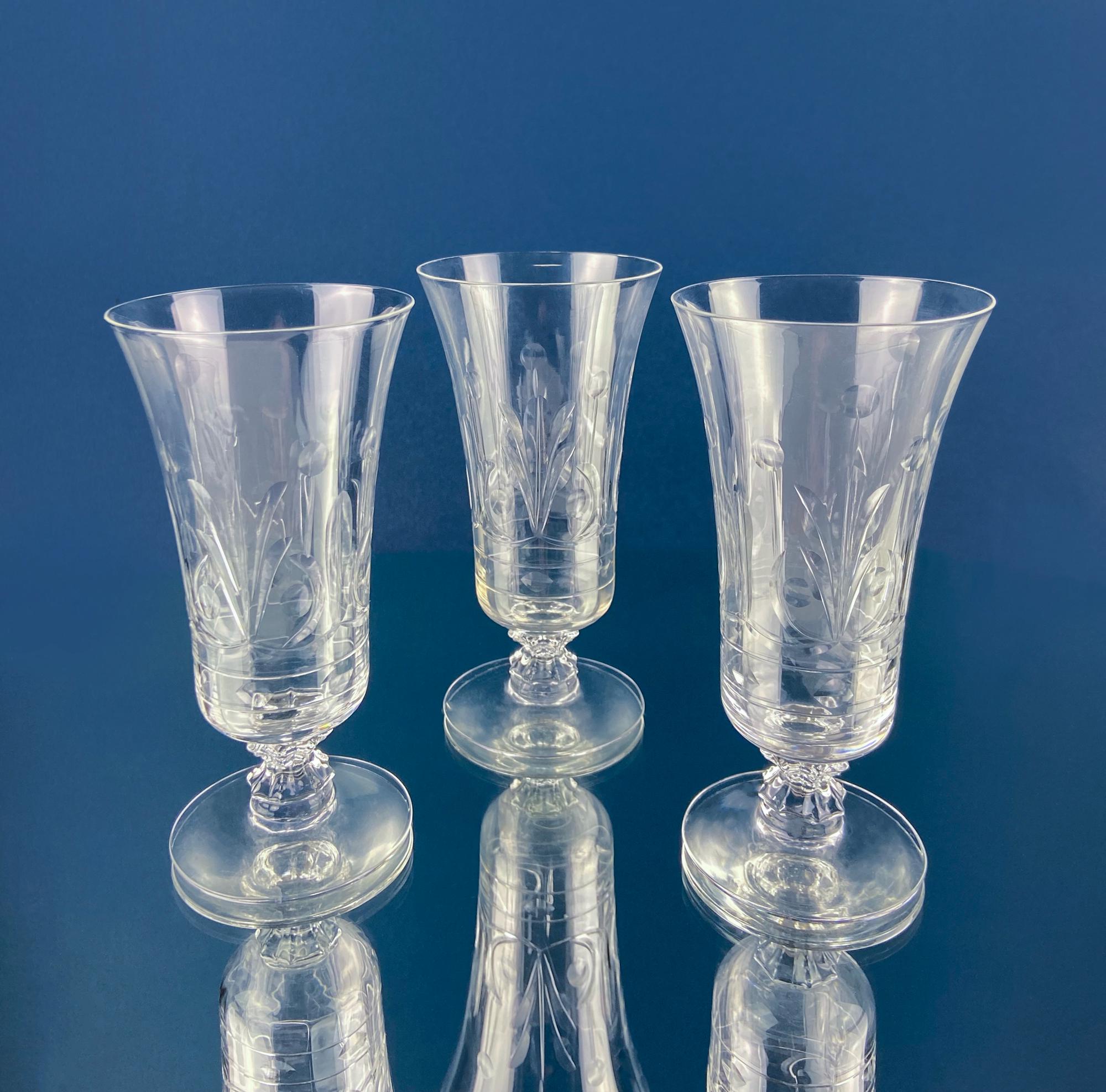Vintage Heisey Danish Princess Cut Crystal Stemmed Tumblers. Set