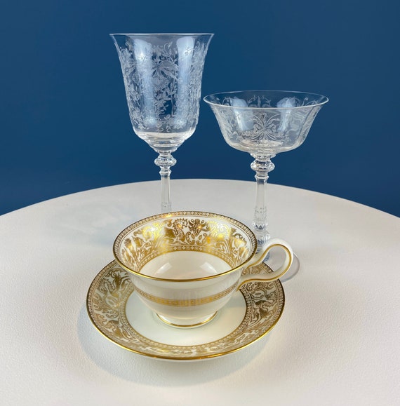 Heisey Wine Goblets. Set of 7 Orchid Pattern Etched Crystal