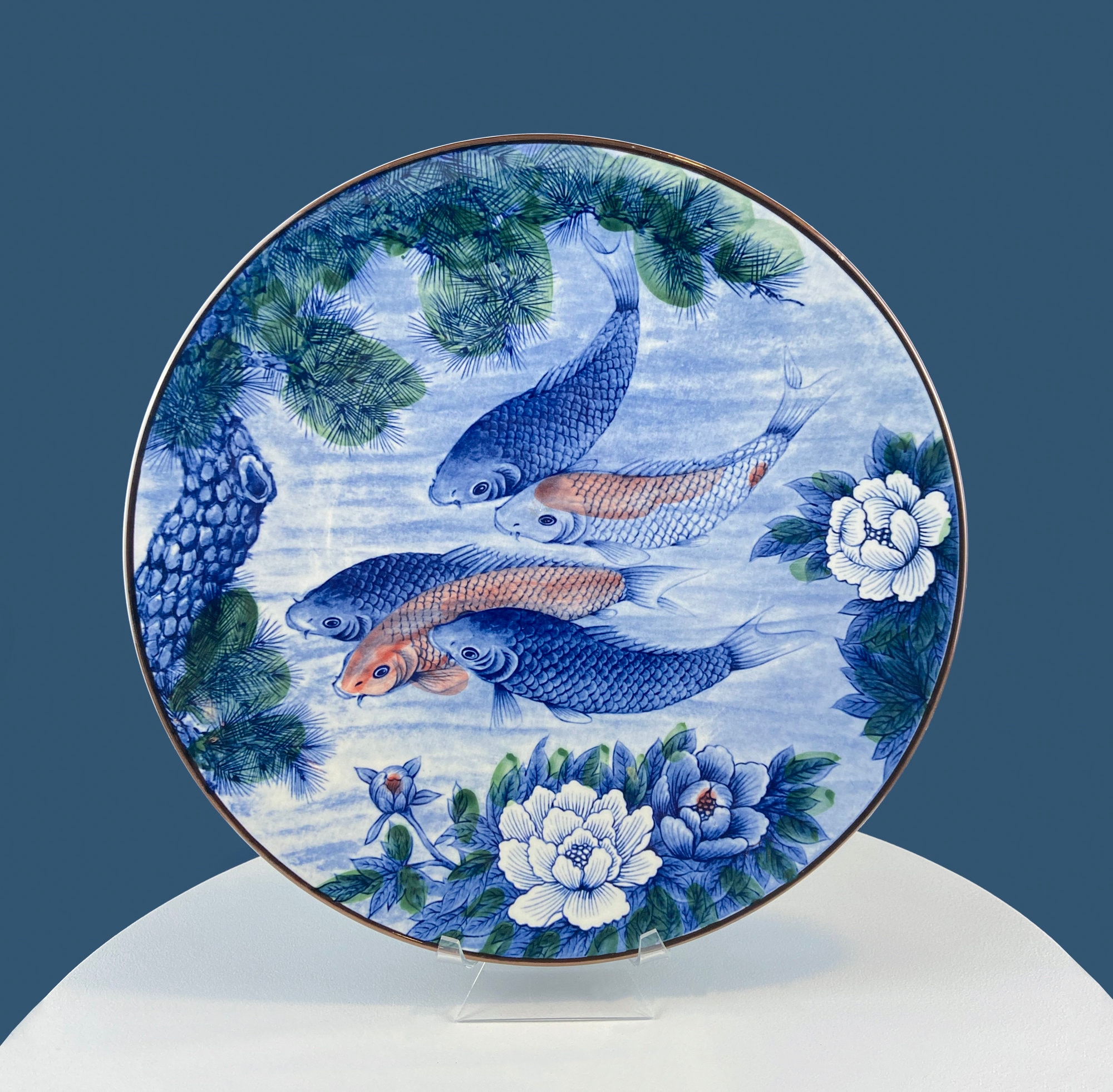 Handpainted Koi Fish Platter: Japanese Collectible Art Plate, 16