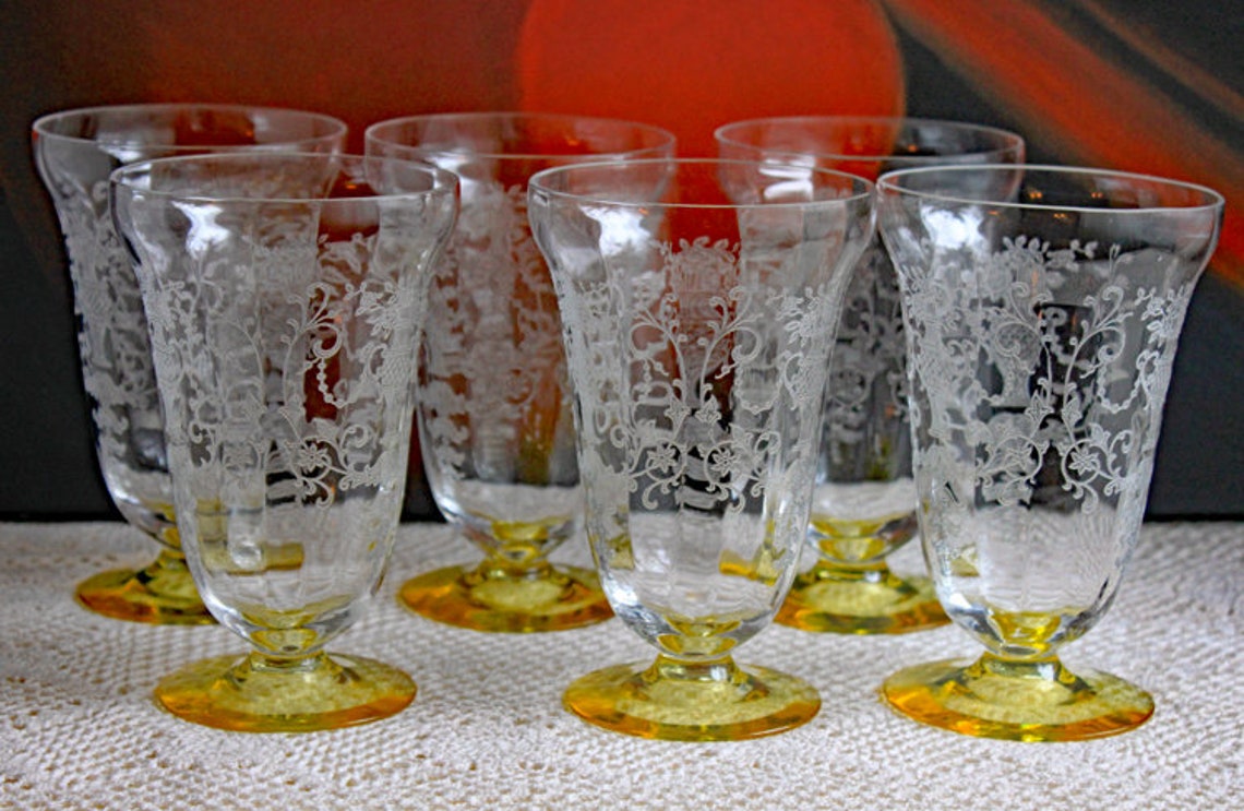 Fostoria Crystal Iced Tea Glasses. Florentine Pattern Iced Etsy