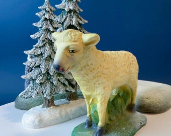 Large Chalkware Italy Nativity Lamb Figurine. Vintage Rustic Sheep. Home Church Christmas Decor. Holiday Display.