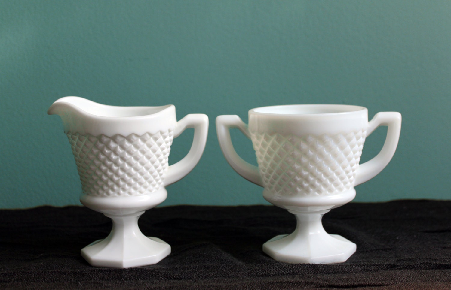 Creamer and Sugar Bowl Set. Milk Glass Footed Cream and Sugar Etsy