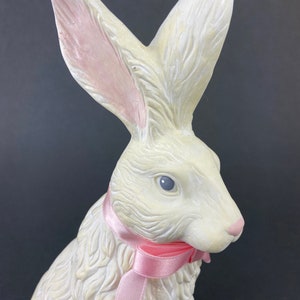 White Bunny Rabbit Figurine with Pink Ribbon
