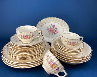 Conjunto de pratos florais vintage Leigh Wake: 31 peças para 4 pessoas