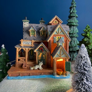 Christmas Village Accessories by Lemax. Illuminated Northwood's Lodge. Very Detailed Nondenominational Holiday Decor.