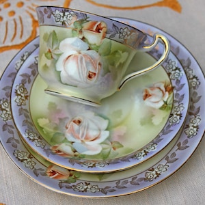 Antique Dixonian Cup, Saucer and Dessert Plate. Hand Painted Tea or Coffee Serving Set.  Made in 1910-1917 Collectible Old Porcelain.