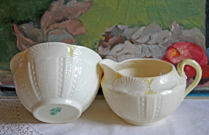 Belleek Porcelain Creamer and Open sugar Bowl. Belleek Sea Etsy