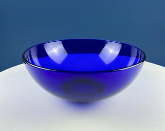 Large Cobalt Blue Glass Serving Mixing Bowl. Dining Room Table Decor. Dark Blue Modern Glass. Holiday Fine Dining.