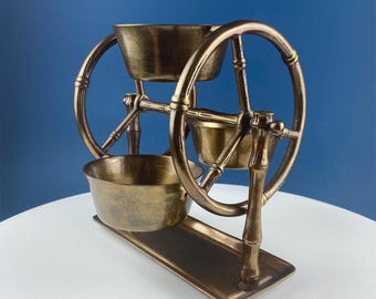 Antique Brass Ferris Wheel Condiment Server, Set of 3 Bowls