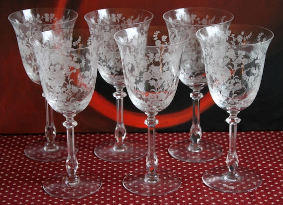 Heisey Champagne Glasses Set of 6 – Orchid Pattern Etched Crystal