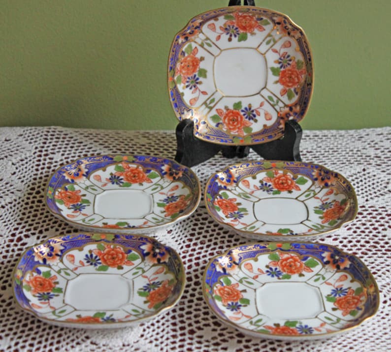 Plate for Serving or Display by Heirloom Toyo. Square Porcelain Plate with Rounded Corners and Hand Painted Flowers