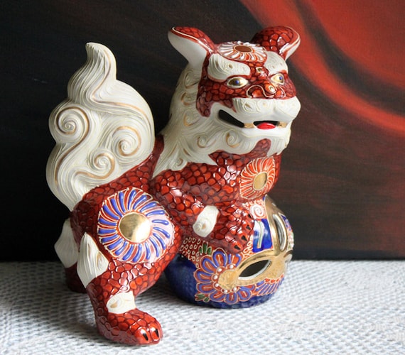 Pottery Fu Dog Hand Painted and Decorated Large Display Collectible Item Asian Art. Fu Dog Figurine