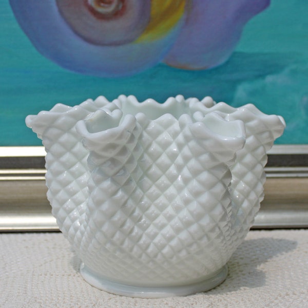 Westmoreland Milk Glass Vase. Vase for Growing Ivy.  Ivy Planter. Wedding or Home Decor. Vase with English Hobnail Pattern and Pinched Edge
